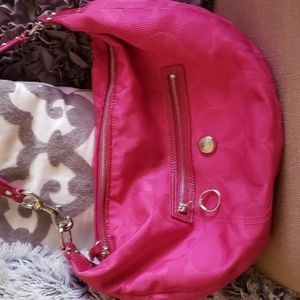 Coach hot pink material hobo bag